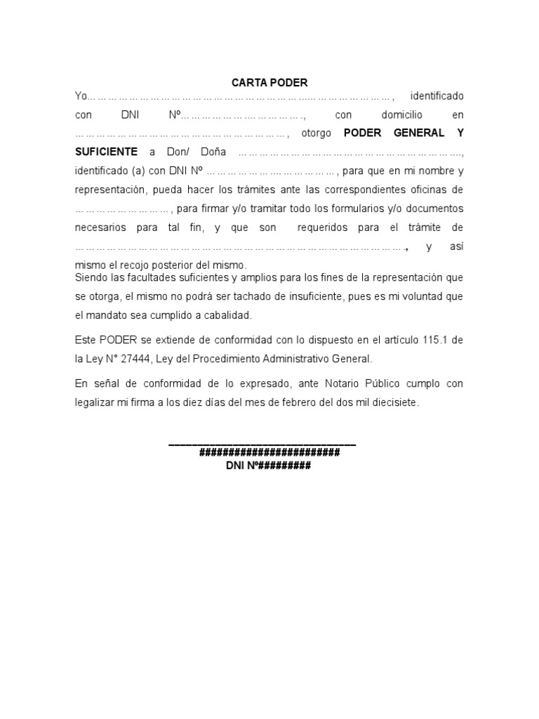 Carta Poder para Trámites Administrativos | PDF | Gobierno | Justicia