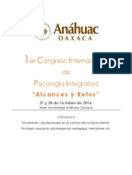 Programa Del Congreso de Psicología Integrativa Anáhuac Oaxaca