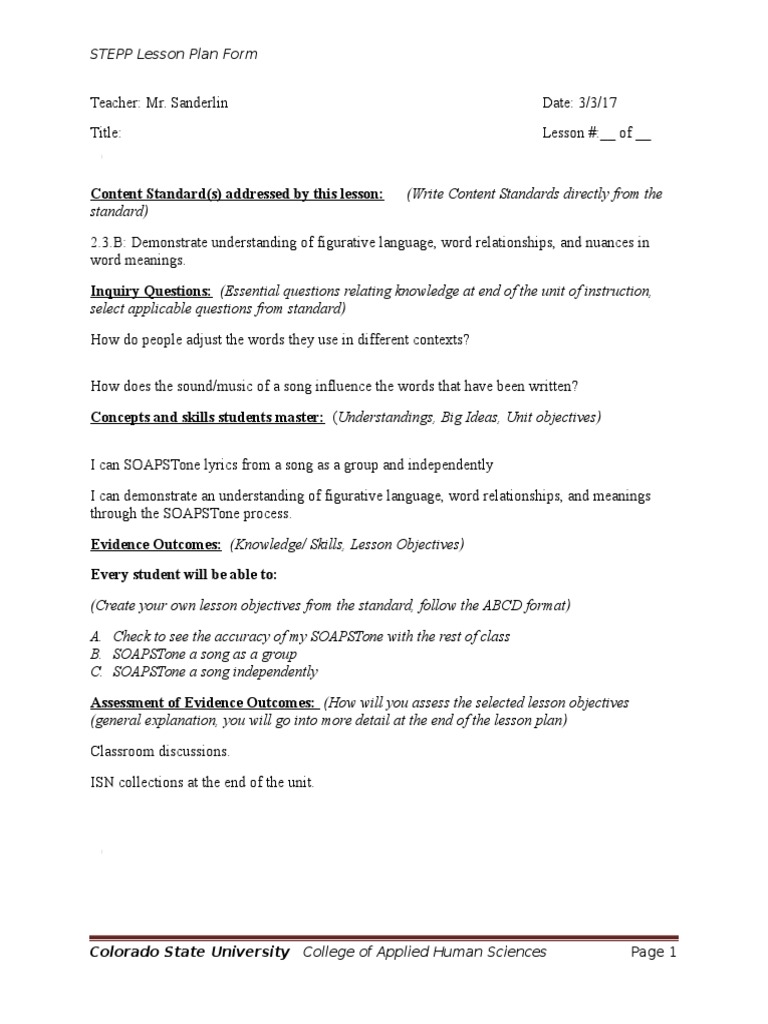 Song Soapstone Lesson PDF Lesson Plan Education Theory