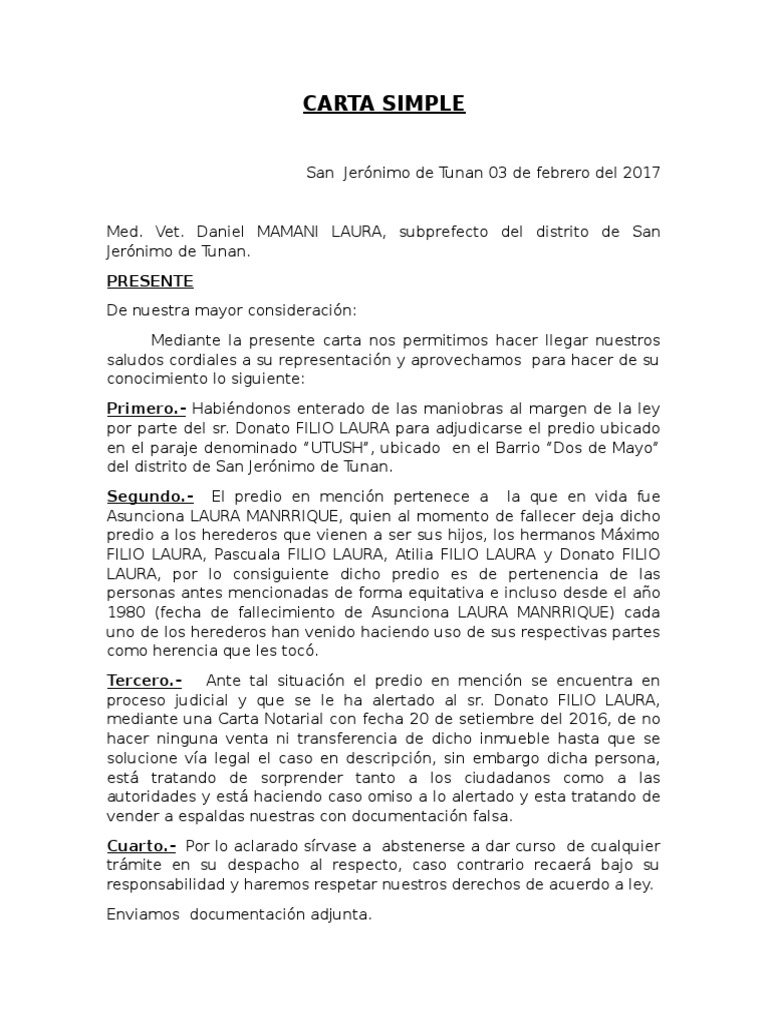 Carta Simple | PDF | Herencia | Gobierno