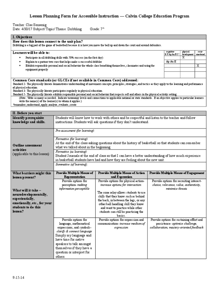 Middle School Basketball Dribbling Lesson Plans