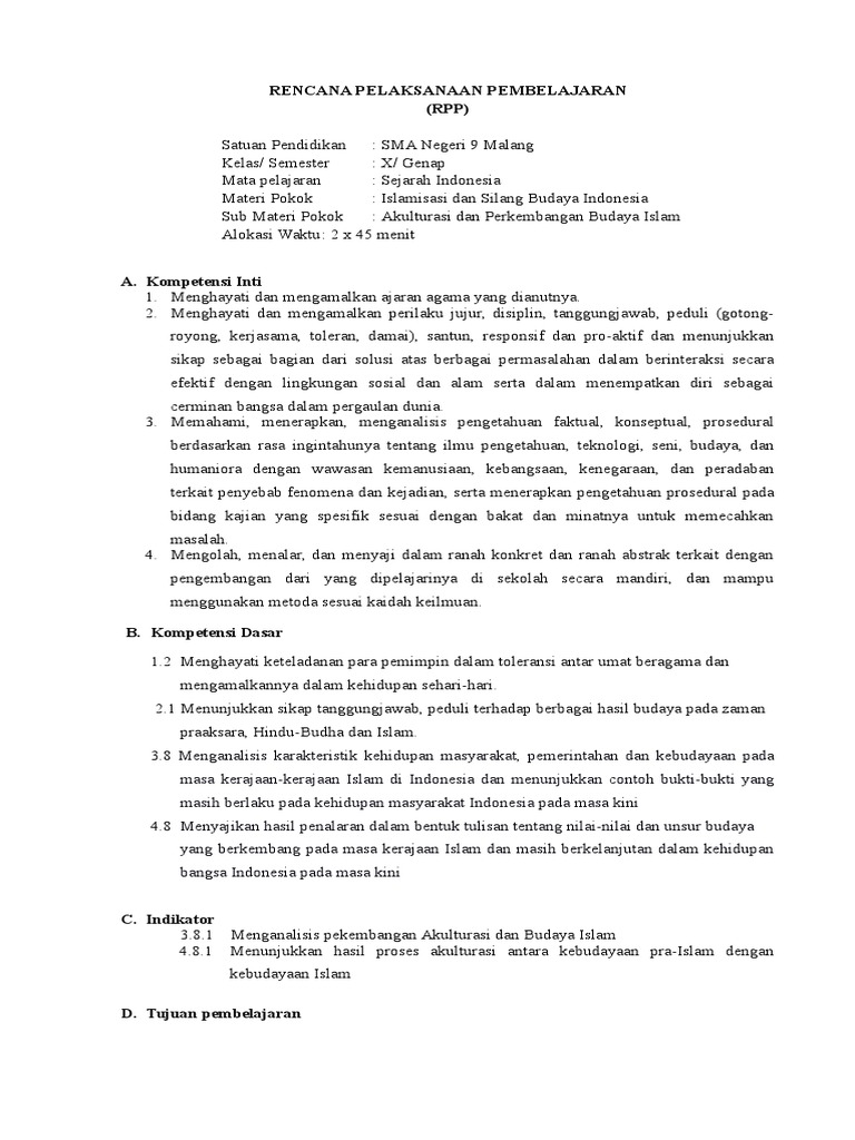 Rpp Sejarah Indonesia Kelas X Semester 2 Kurikulum 2013 Pdf