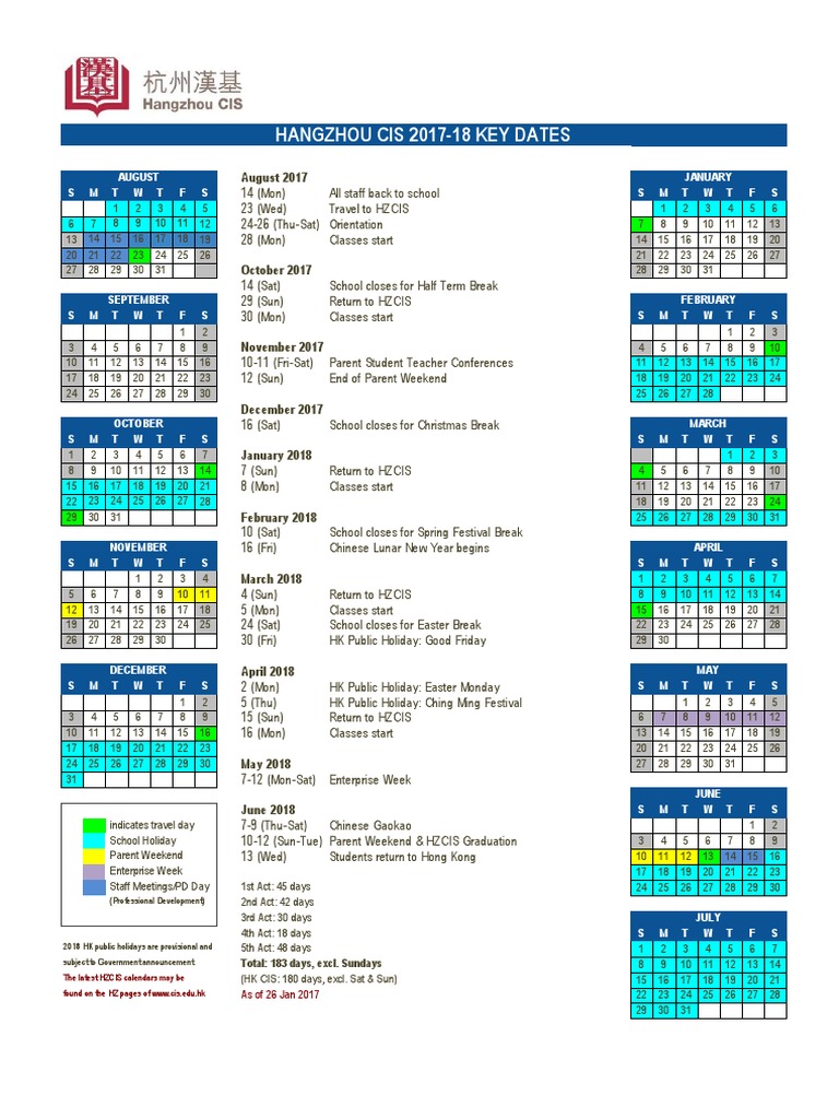 Hz CIS Calendar 2017-18 - New Layout | Religious Holidays | Observances