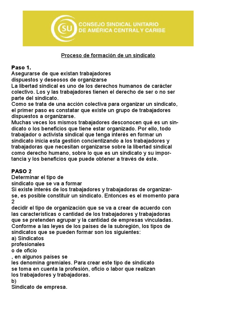 Pasos para formar un sindicato | PDF | Sindicato | Organización ...