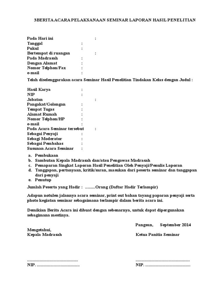 Berita Acara Pelaksanaan Seminar Laporan Hasil Penelitian(2)