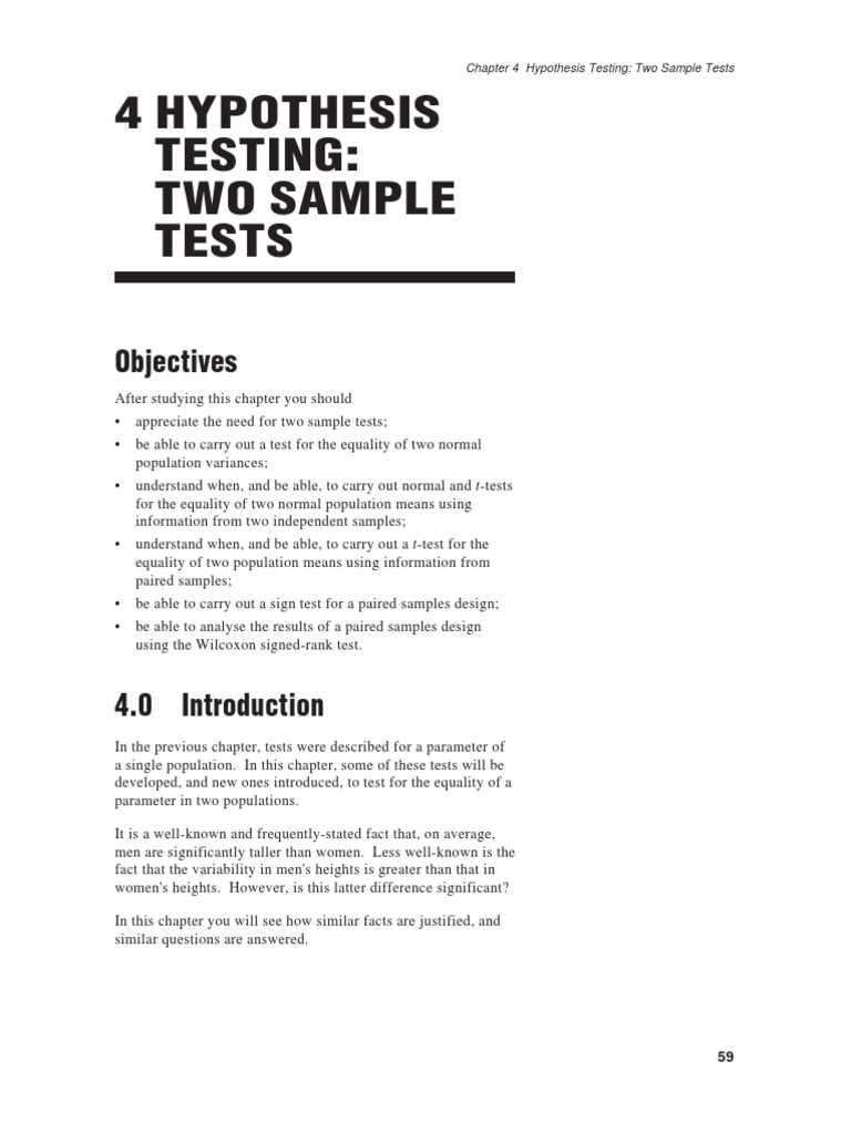 Two Sample Tests in Hypothesis Testing | PDF | Statistical Hypothesis ...