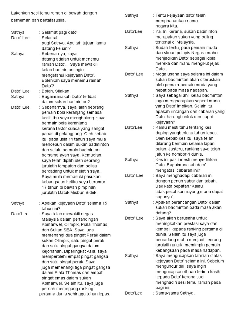 Contoh Dialog Temu Bual Pdf