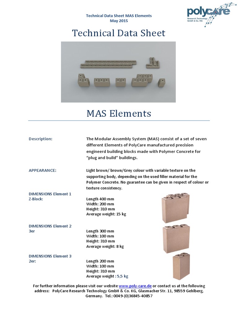 Technical Data Sheet MAS Element ZBlock (1) Kilogram Concrete