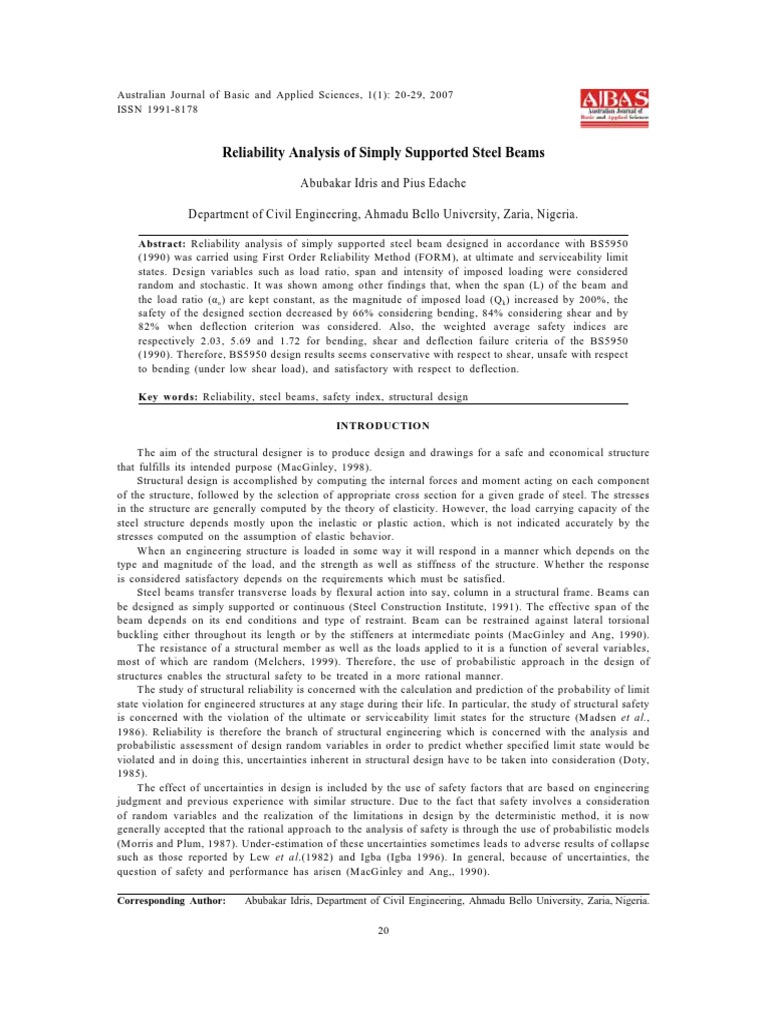 Reliability Analysis of Simply Supported Steel Beams | PDF | Bending ...