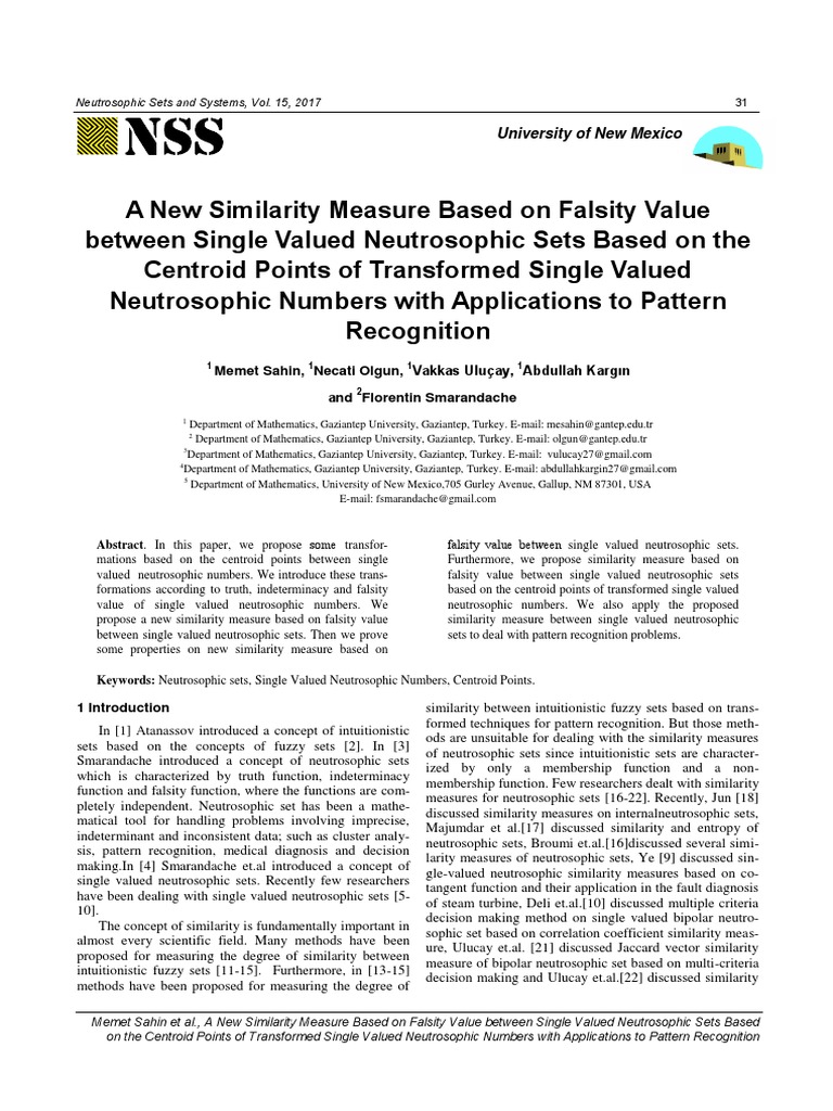 Falsity-Based Similarity in Neutrosophic Sets | PDF | Cartesian ...