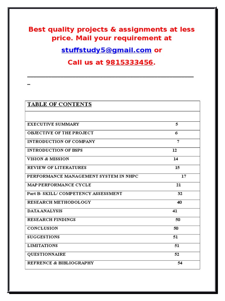 MBA Project Sample On Performance Management System | PDF | Power ...