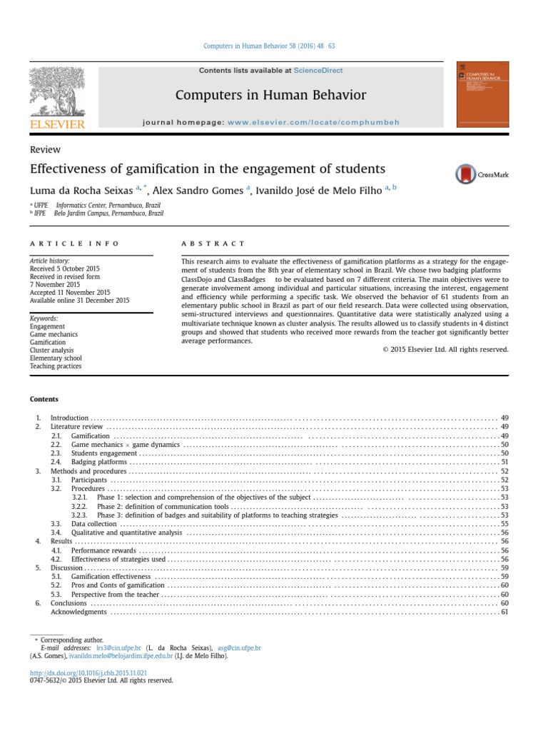 Effectiveness of Gamification in The Engagement of Students PDF | PDF ...