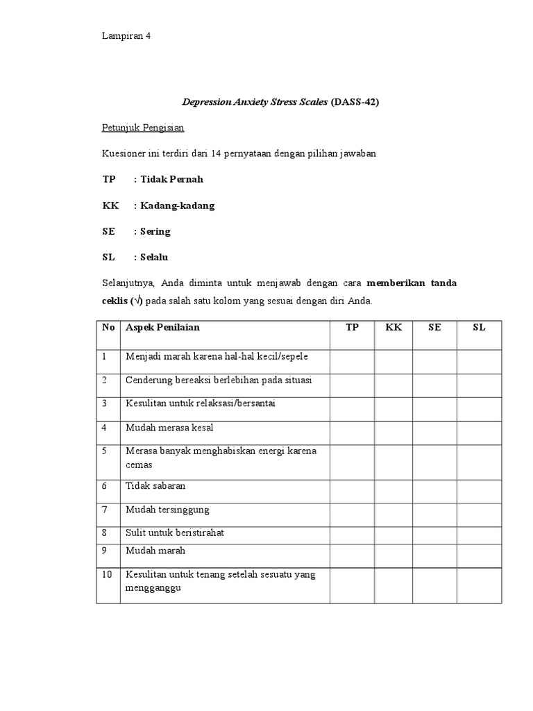 Kuesioner DASS 42 | PDF