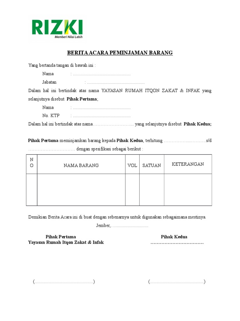 Berita Acara Peminjaman Barang Pdf