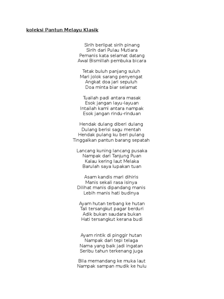 Koleksi Pantun Melayu Klasik | PDF