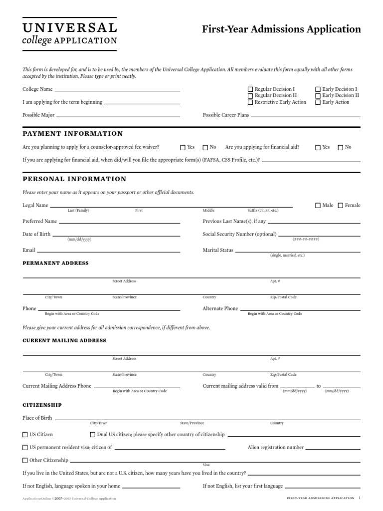 Universal College Application PDF Format | PDF | Sat | Advanced Placement