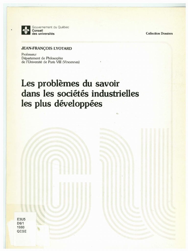 LYOTARD, JeanFrançois. La condition postmoderne..pdf Droit statutaire Science