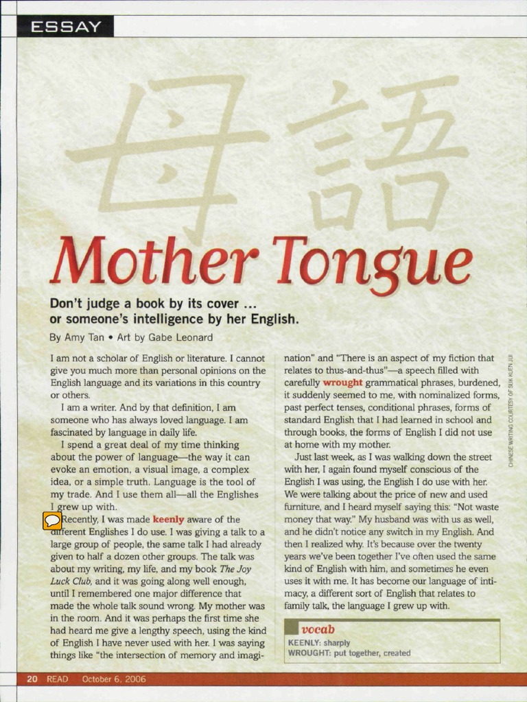 mother tongue amy tan essay