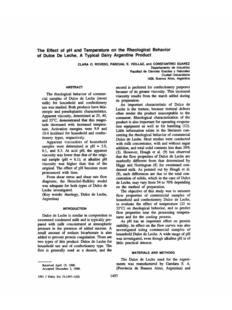 The Effect of PH and Temperature On The Rheological Behavior of Dulce ...