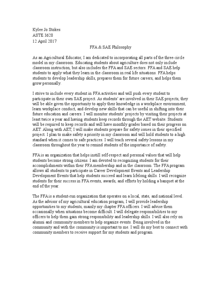 Ffa Sae Teaching Philosophy PDF Sharing Teaching