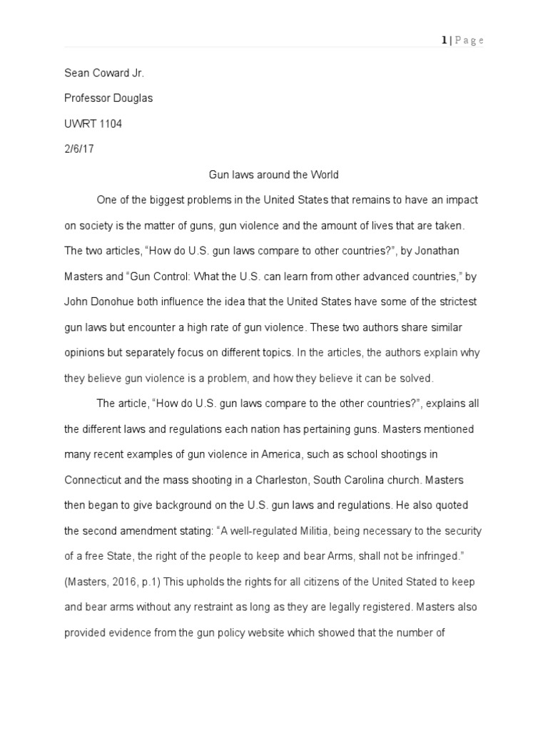 High school essays on gun control
