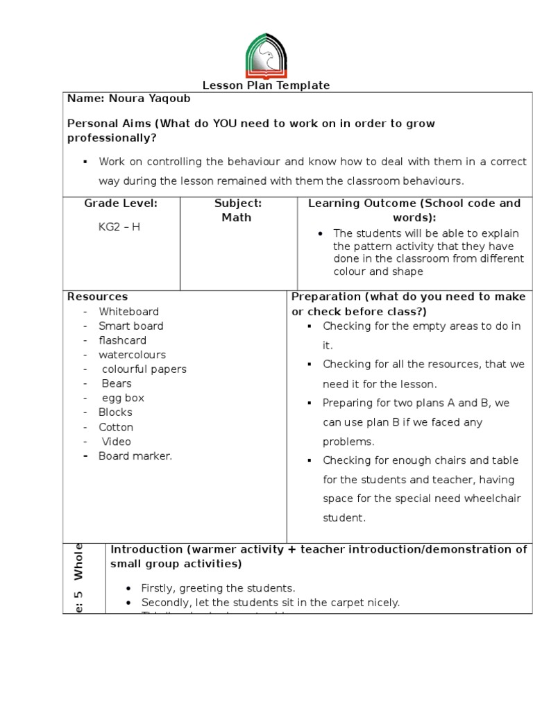 lesson plan pattern | Lesson Plan | Classroom