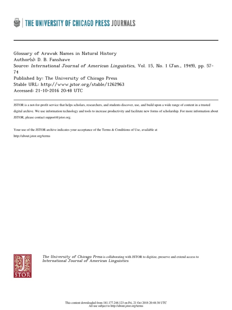 (1949) Fanshawe, DB Glossary of Arawak Names in Natural History PDF