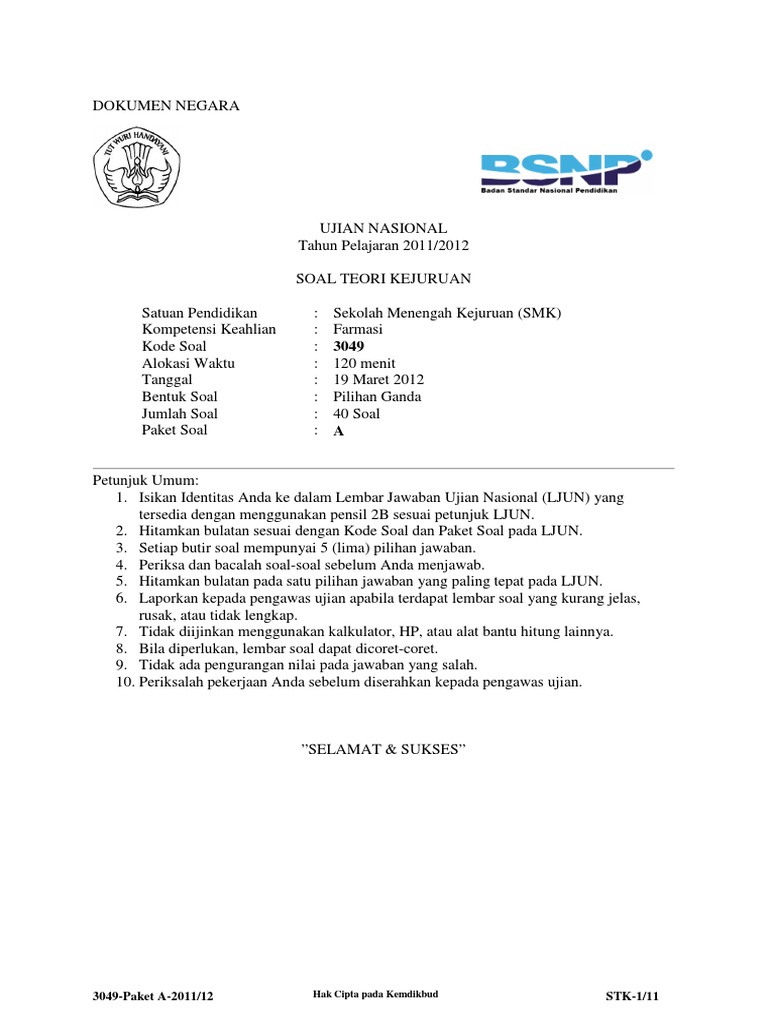  SOAL  UN  KEJURUAN FARMASI  TAHUN 2020 2020 pdf