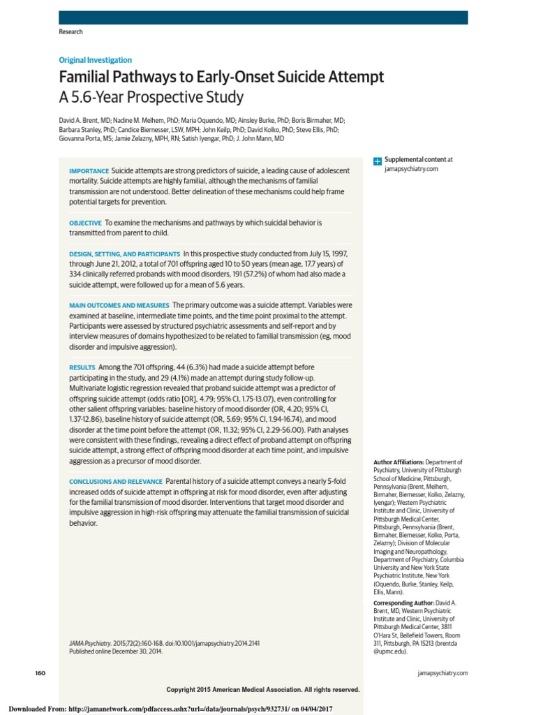 Familial Pathways To Early-Onset Suicide Attempt | PDF