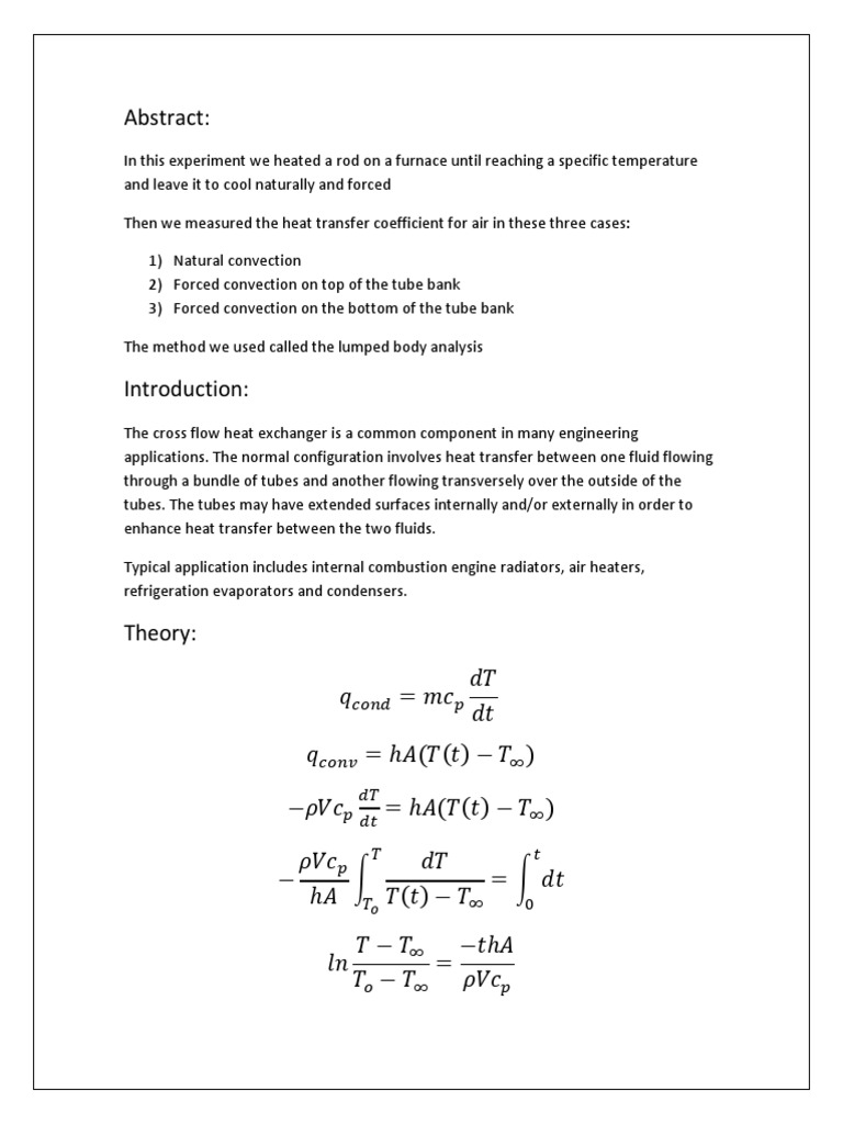 Cross Flow Heat Exchanger Report Heat Transfer Heat Exchanger