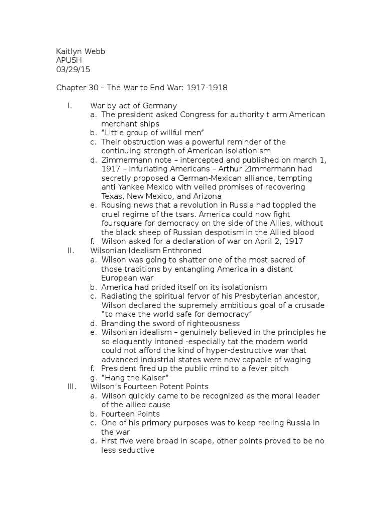 APUSH Chapter 30 Outline PDF Woodrow Wilson Herbert Hoover