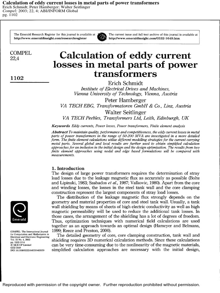 Calculation of Eddy Current Losses in Metal Parts of Power Transformers ...