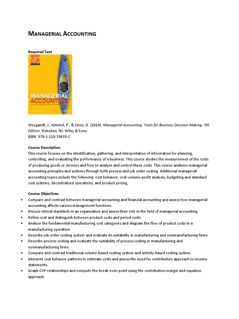 Managerial Accounting Course Syllabus | PDF | Management Accounting ...