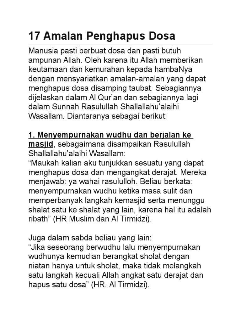 17 Amalan Penghapus Dosa