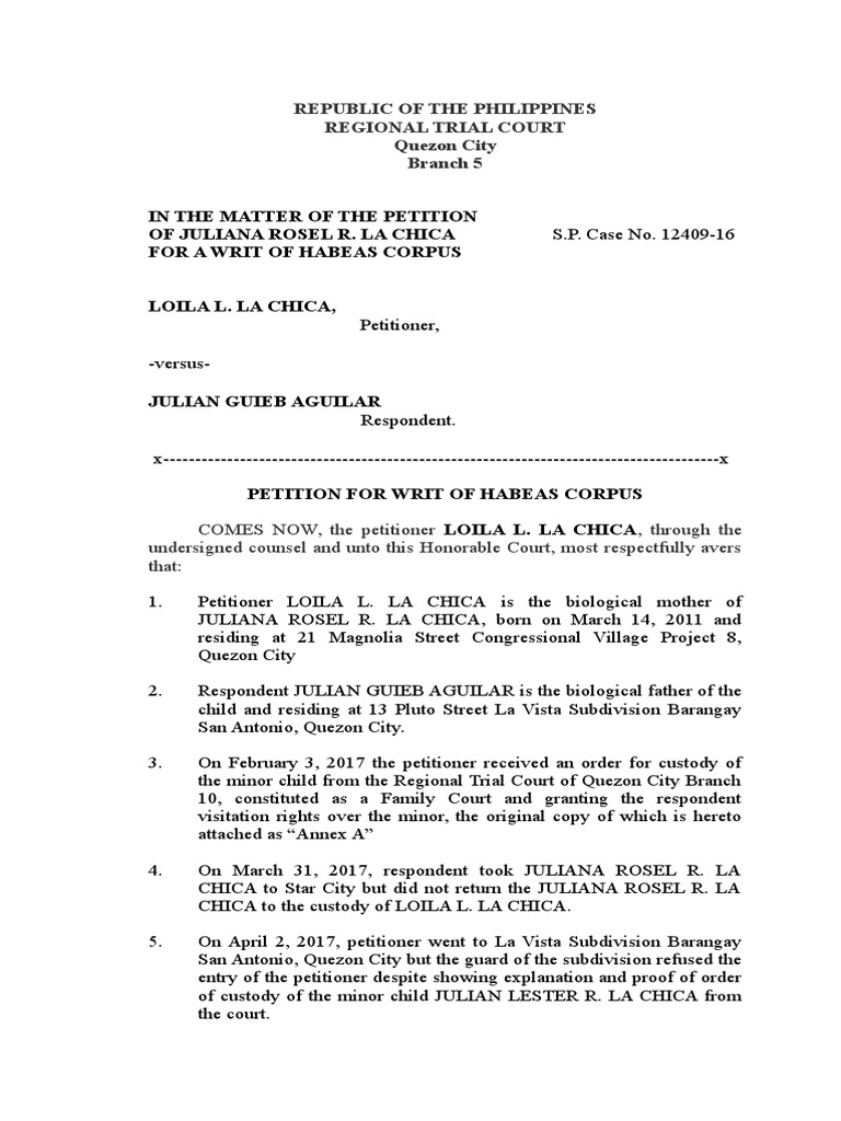 Petition of habeas corpus of the custody of minor pdf habeas corpus