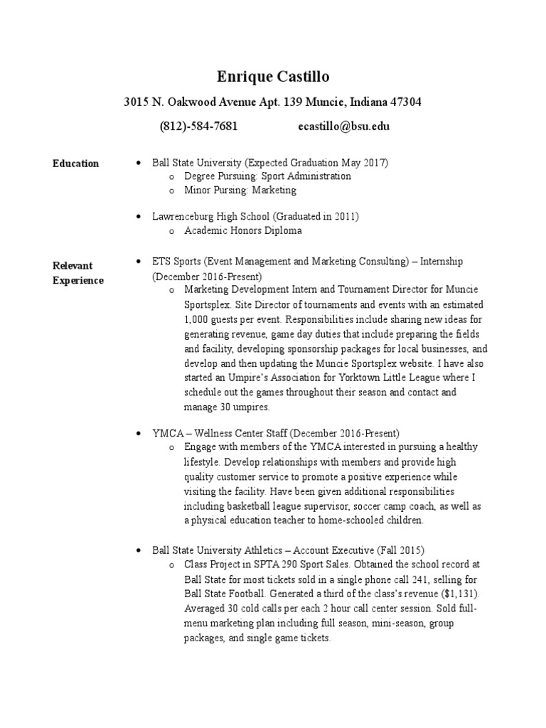 Enrique Castillos Resume 2017 | PDF
