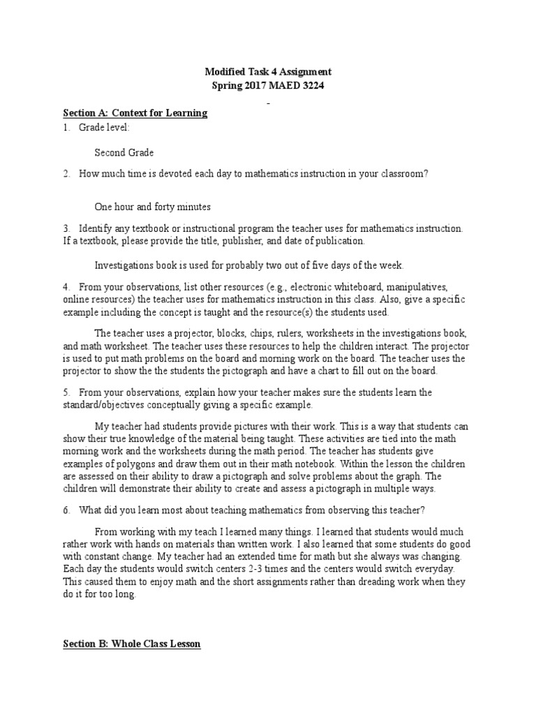 Modified Task 4 Assignment Spring 2017 MAED 3224 Section A: Context For ...