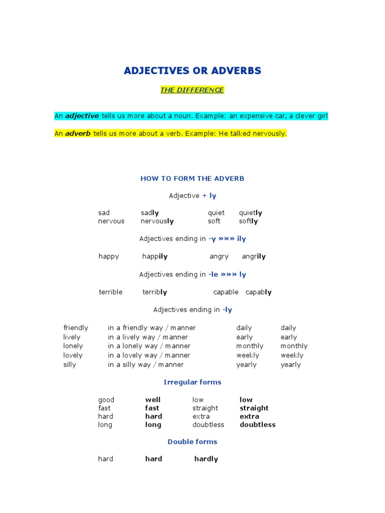 Adjectives or Adverbs | PDF