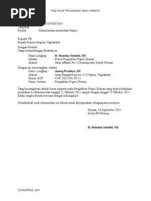 Contoh Surat Rekomendasi Pembuatan Paspor Pdf