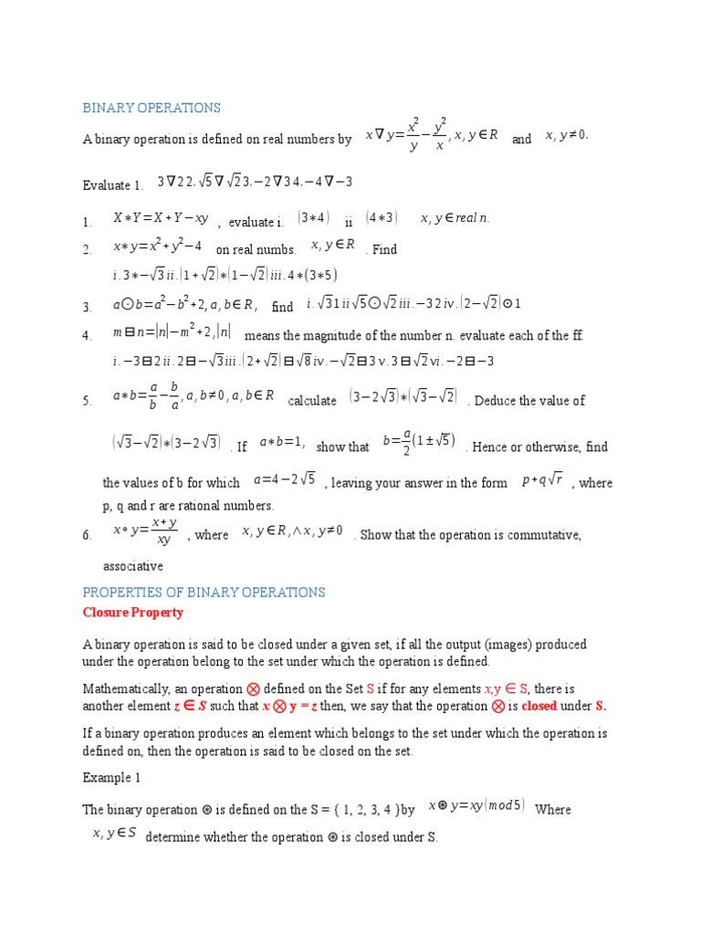 Binary Operations | Division (Mathematics) | Multiplication