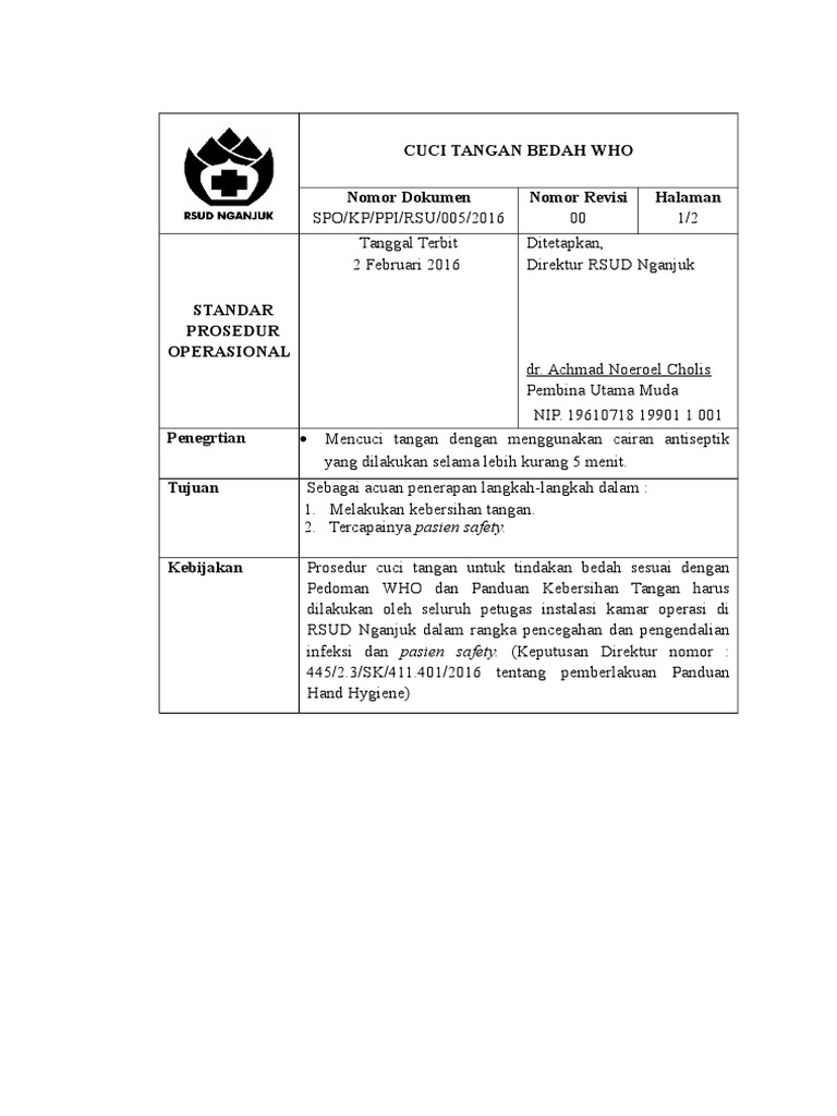 Spo Cuci Tangan Bedah Who Pdf