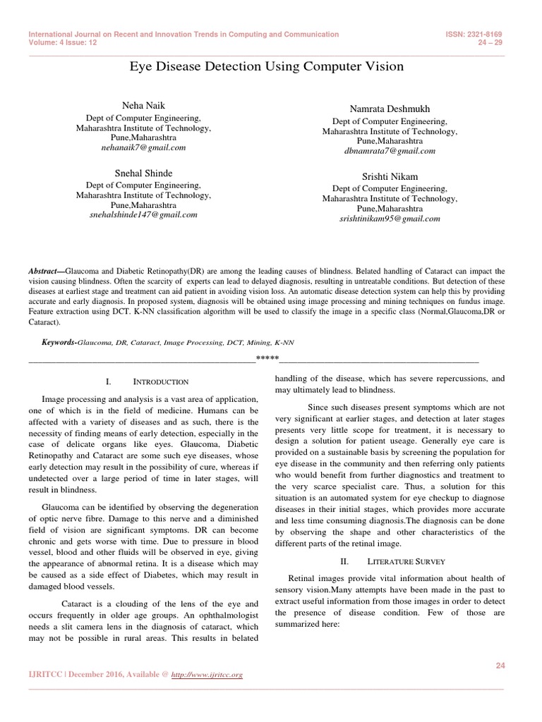 Eye Disease Detection Using Computer Vision Pdf Human Eye