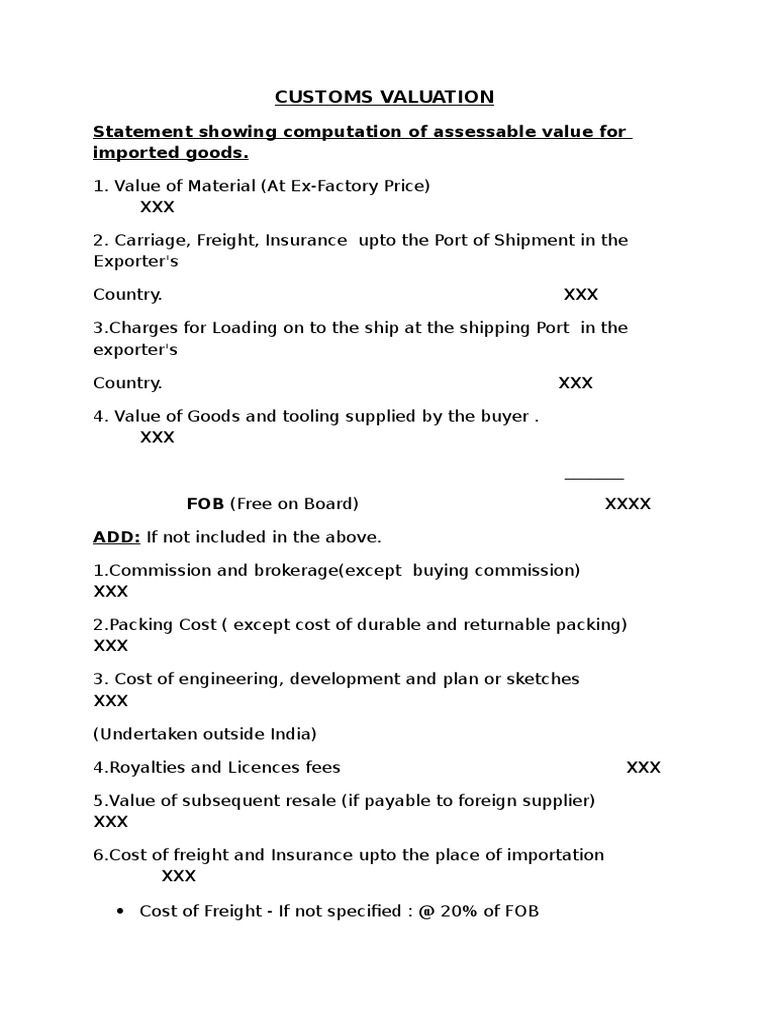 Customs Valuation and Assessable Value | PDF | Payments | Services ...