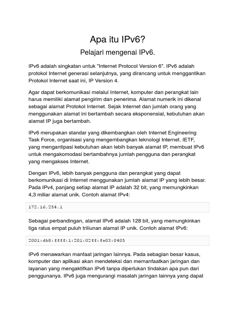 Apa Itu IPv6 | PDF