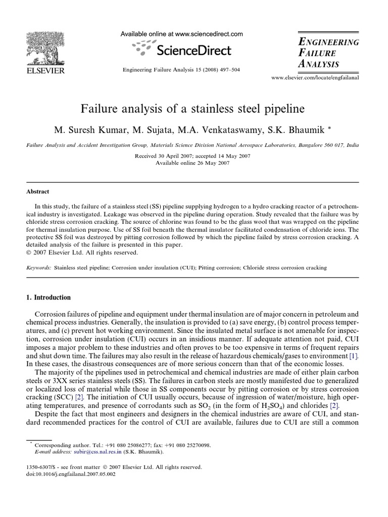 Failure Analysis of A Stainless Steel Pipeline PDF | PDF | Corrosion ...