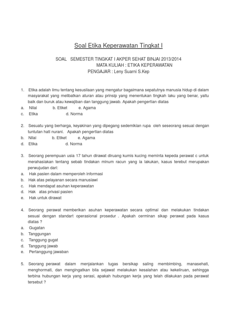 Soal Etika Keperawatan