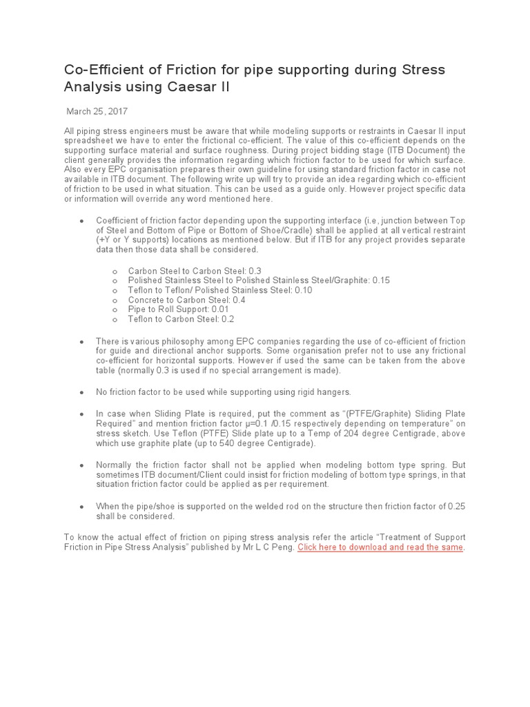 Coefficient of Friction of Pipes PDF Friction Structural Steel