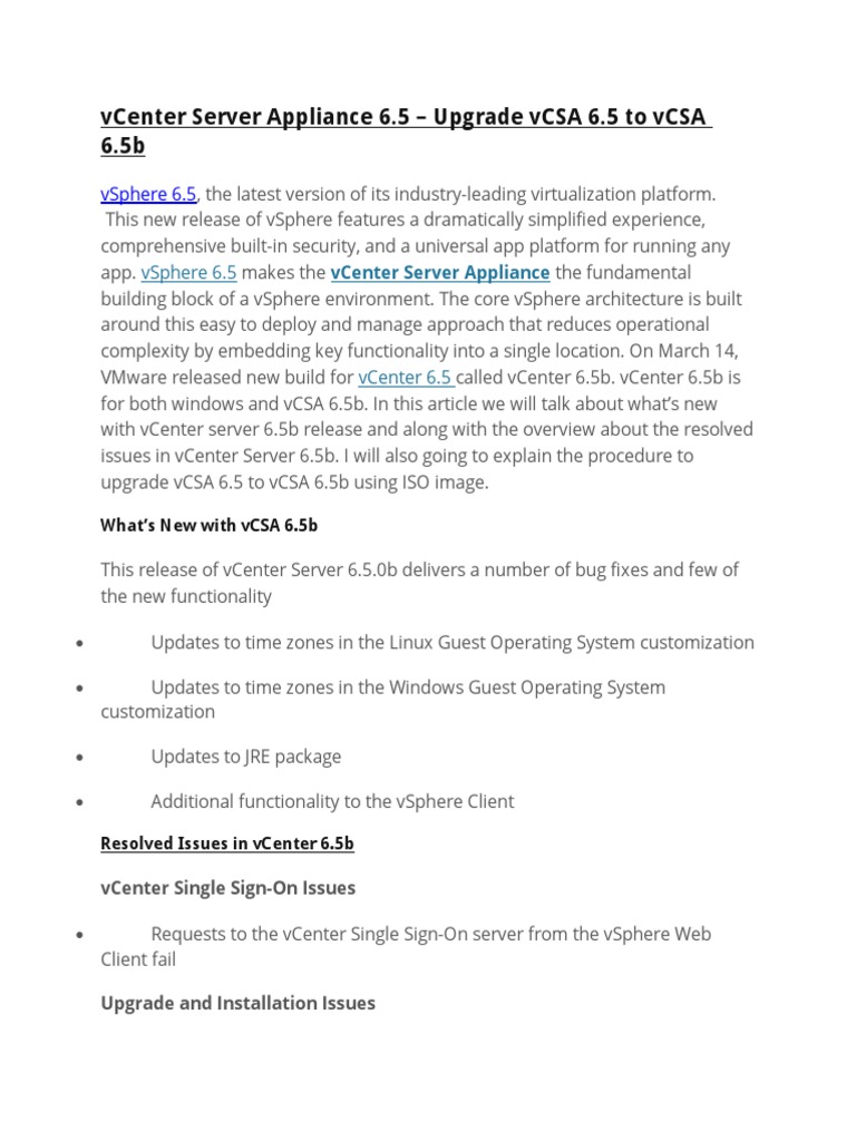 vCSA 6.5 to 6.5b Upgrade Guide | PDF | Server (Computing) | Operating ...
