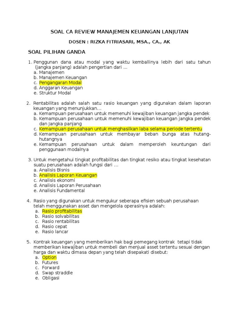 Soal CA Review Mkl