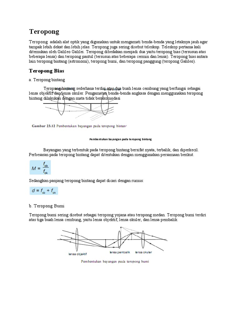 Bayangan Yang Dibentuk Lensa Okuler Teropong Bintang